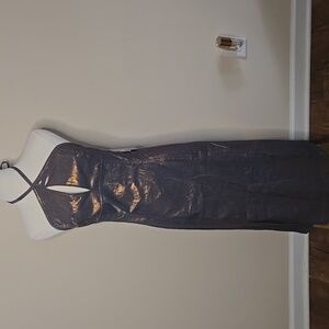 Vintage FUBU Shimmer Denim Halter Dress Vintage Y2K NWT Slit Front Streetwear XS